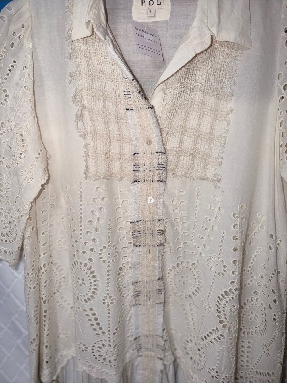 POL Cream Eyelet Button-Front Mini Dress - Picture 12 of 16